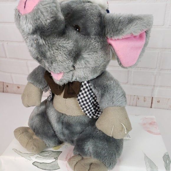 Vintage Belgium Gray Dressed Elephant Plush Trunk Up Pink RARE Stuffed Animal - Picture 4 of 12